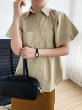 Retro Lapel Solid Color Loose Short Sleeve Shirt